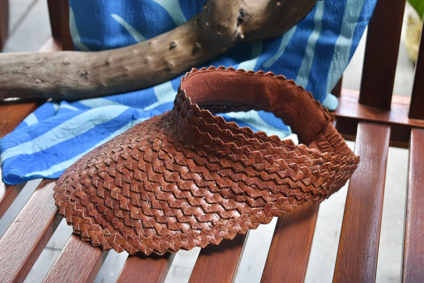 Sending You Aloha aloha at home Straw rattan palm leaf sun visor with UV protection - dark tan color