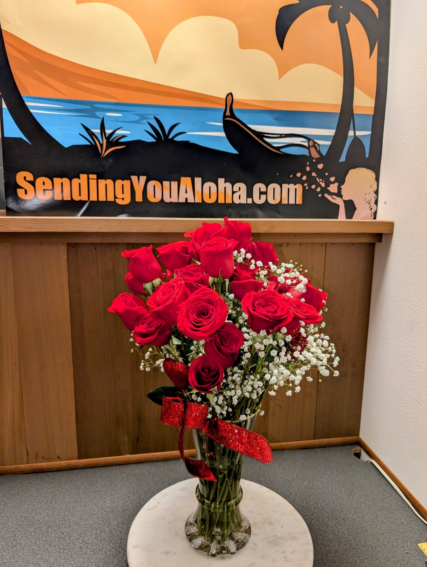Sending You Aloha Flowers Dozen Red Long Stem Roses - Local Delivery Only