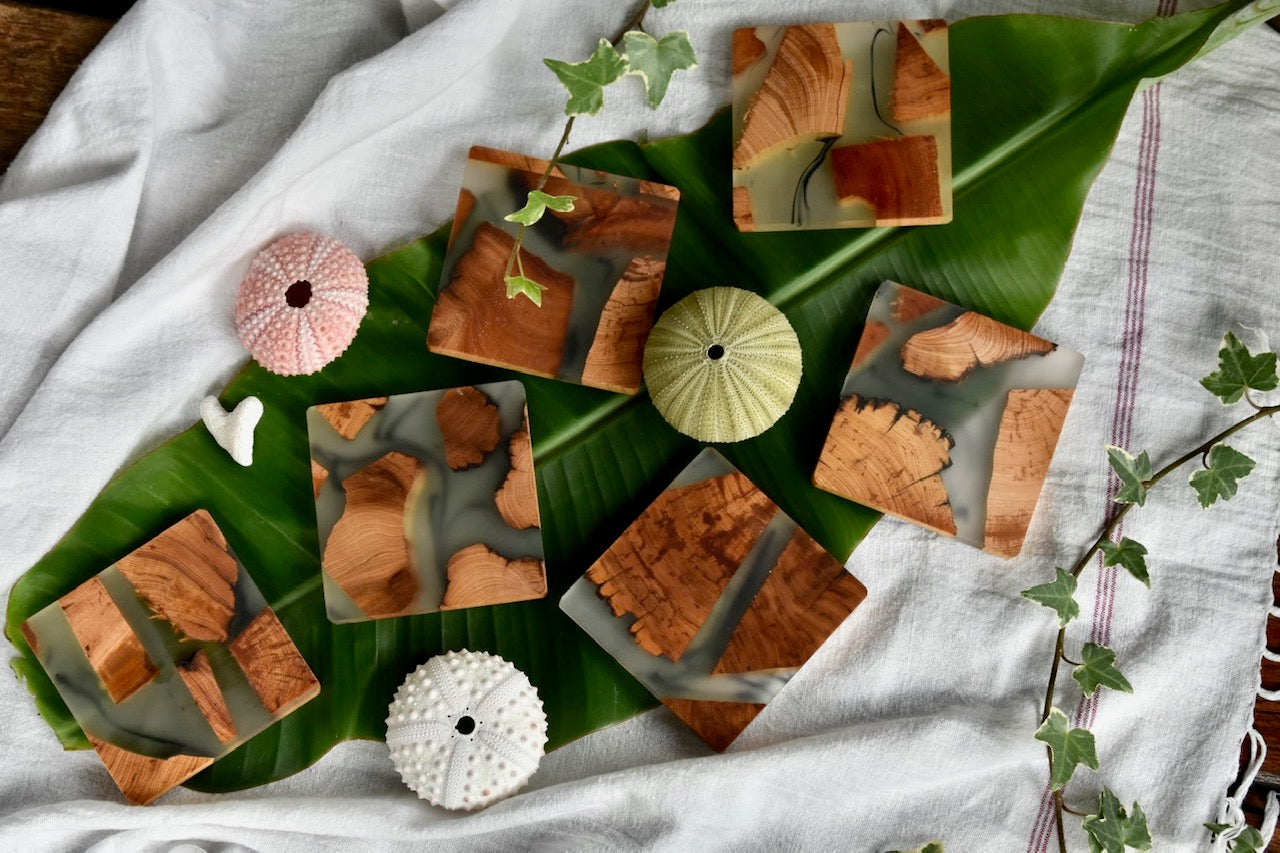 Sending You Aloha aloha at home Cedar wood & resin coasters