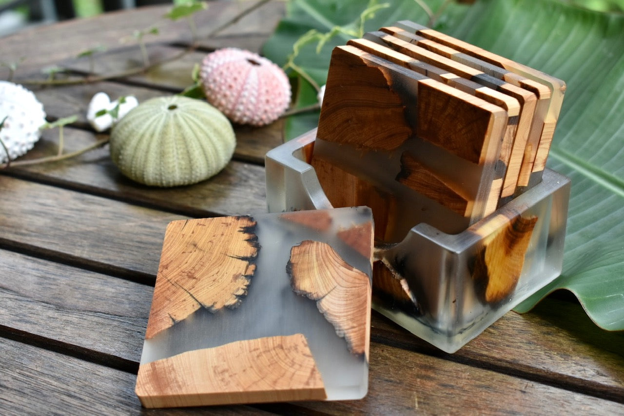 Sending You Aloha aloha at home Cedar wood & resin coasters