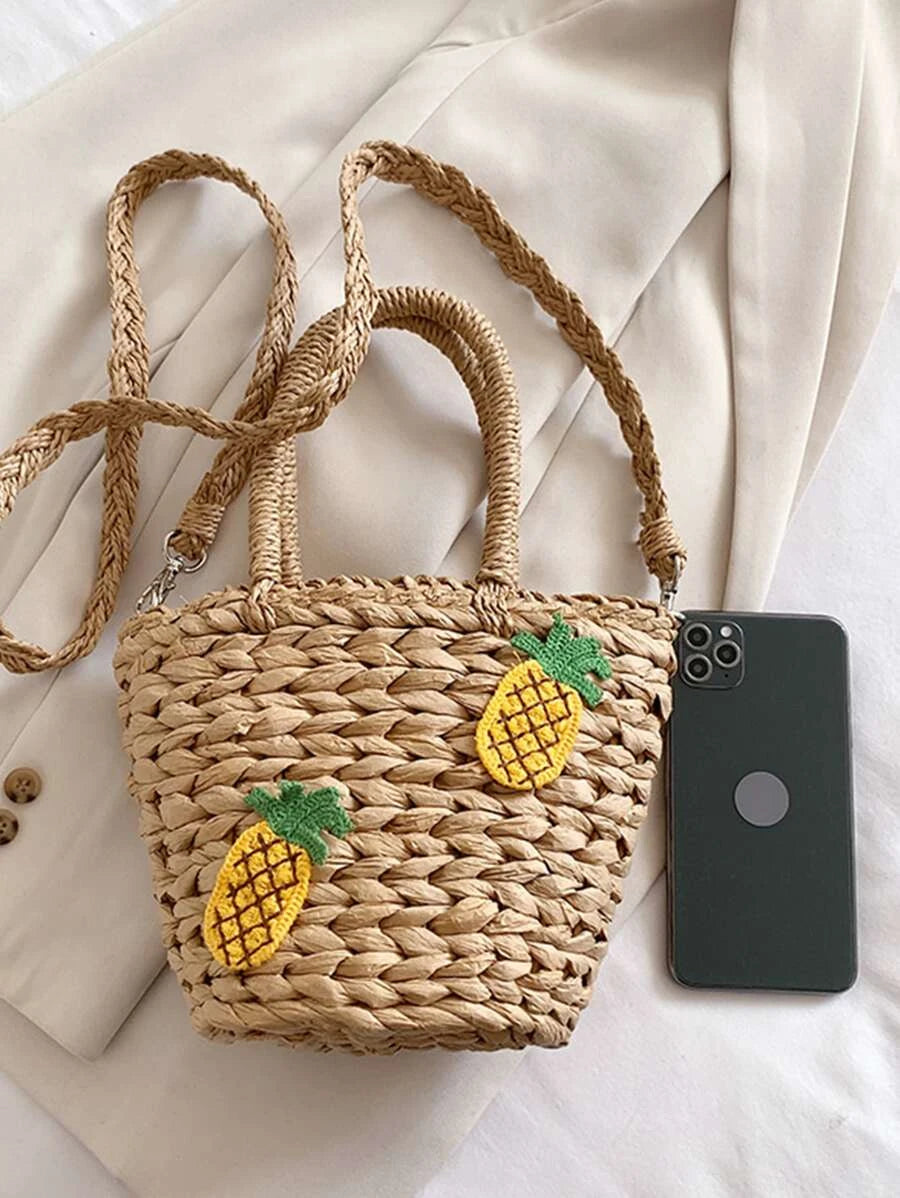 Sending You Aloha aloha at home Pineapple Detail Drawstring Straw Bag